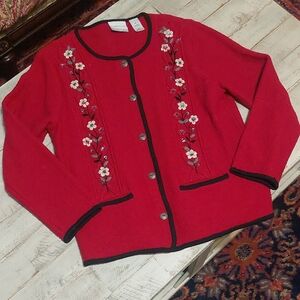 Alfred Dunner Red Wool Sweater with Black Trim